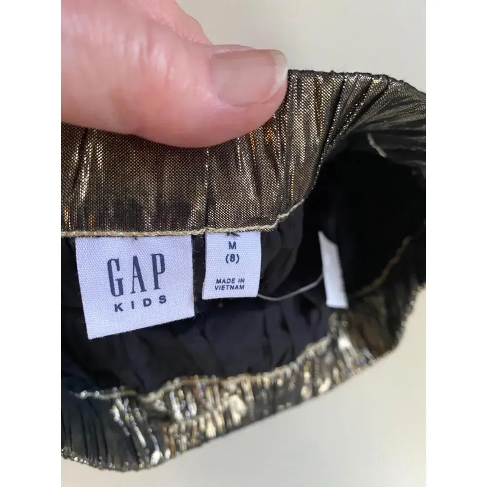 NWT Gap Kids Girls Bronze Metallic Lamé Mini Skirt Youth Size Medium 8 Lined - Picture 3 of 8